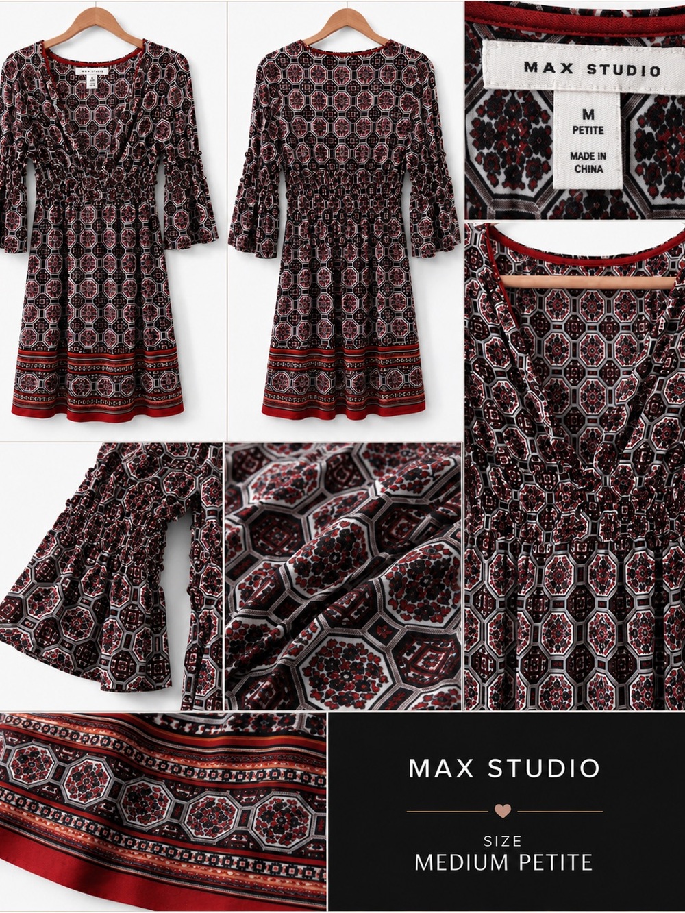 Max Studio Geometric Print Smocked Dress | Medium Petite